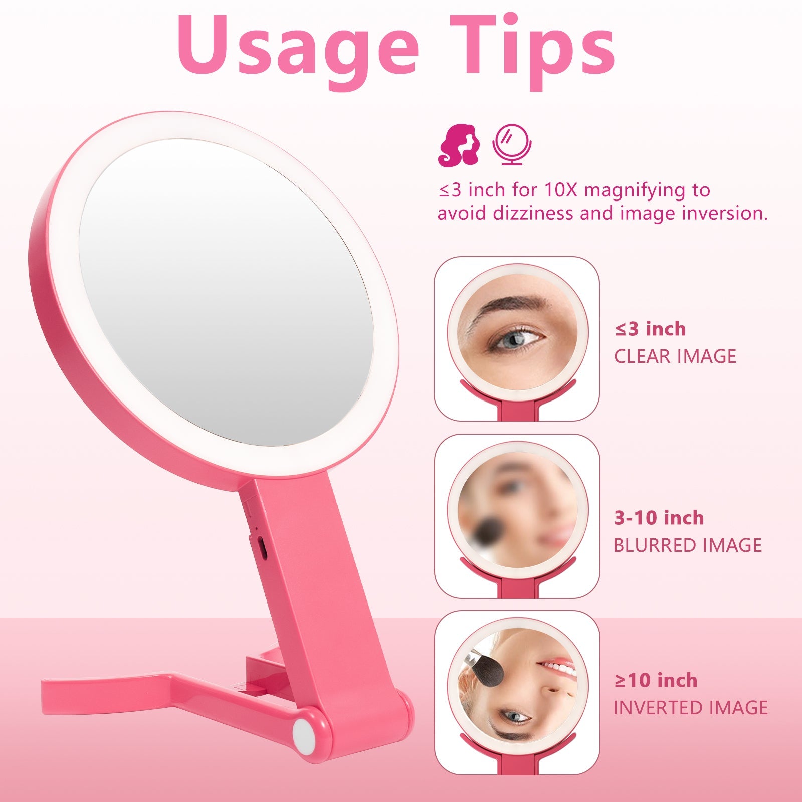 1X/10X Dual Sided LED Makeup Mirror 360° Rotation - Portable for Travel.